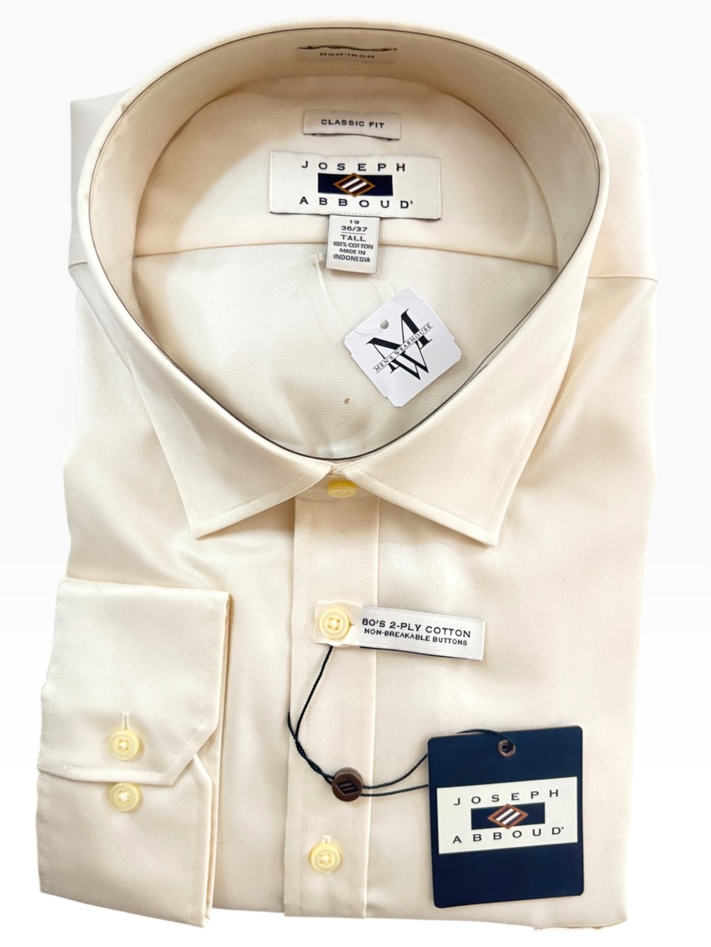 Joseph Abboud Men’s Dress Shirt 19 36/37 Classic Fit Ivory Cream NWT Cotton